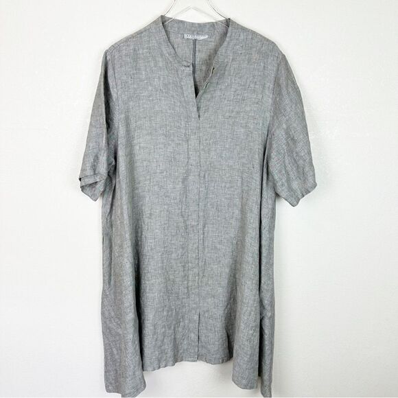 Bryn Walker Heavy Linen Midi Short Sleeve Dress lagenlook Artsy XXL - Picture 1 of 10